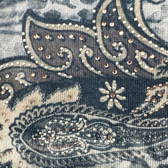 Chico's Womens Pullover Top Blouse Size XL Rhinestone Paisley Made In USA - Picture 4 of 7
